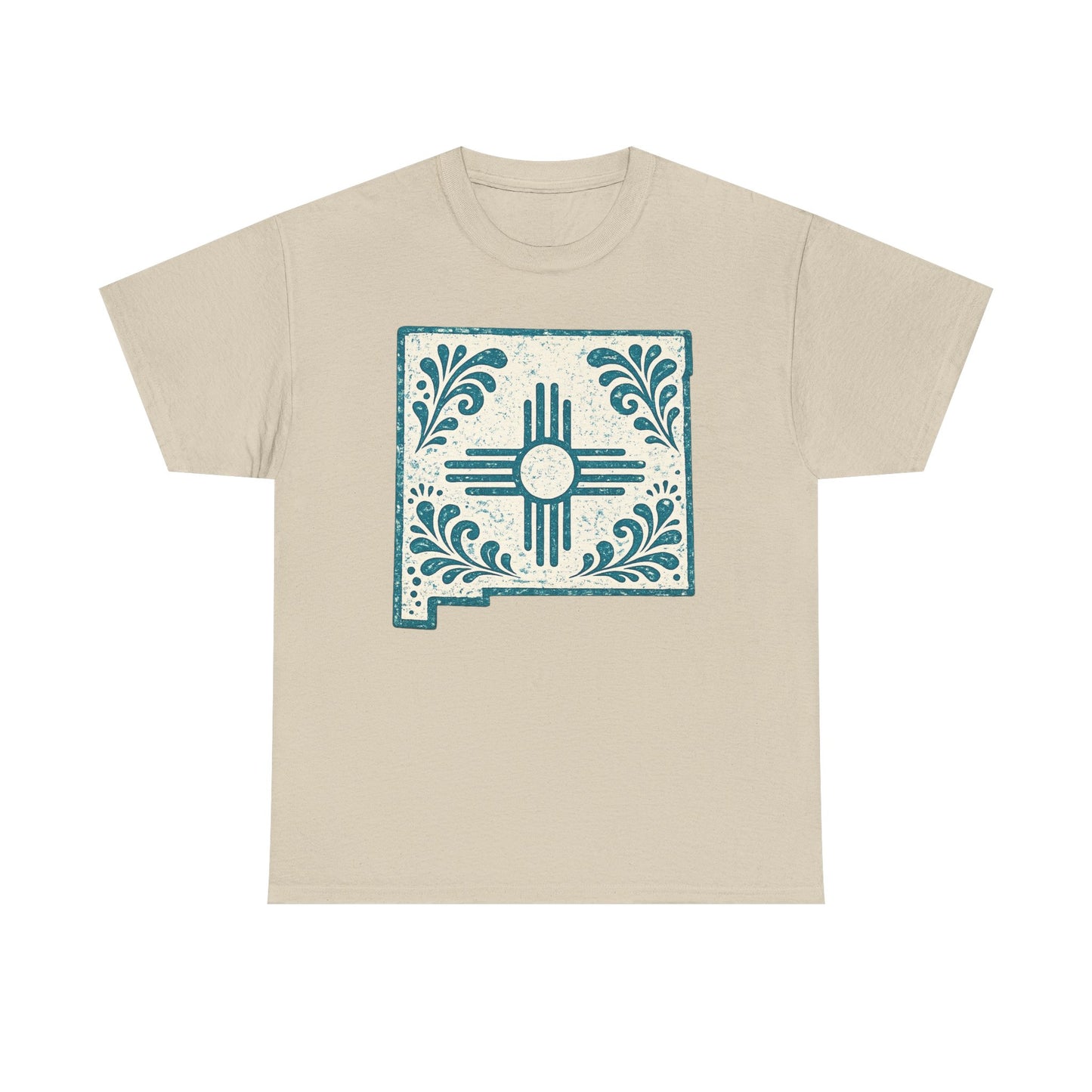New Mexico Zia Tile T-Shirt — Southwestern Floral State Map Tee - Turqouise
