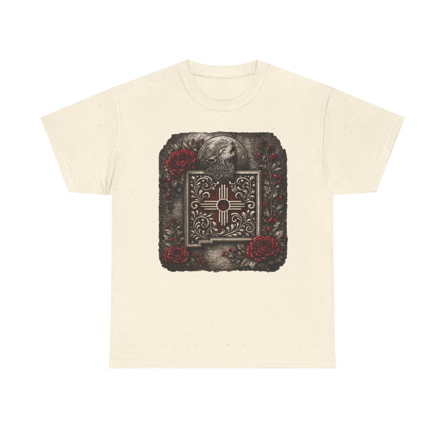 New Mexico Zia Symbol Tee — Lobo Southwest Zia with Roses