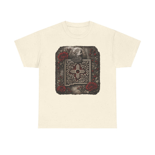New Mexico Zia Symbol Tee — Lobo Southwest Zia with Roses