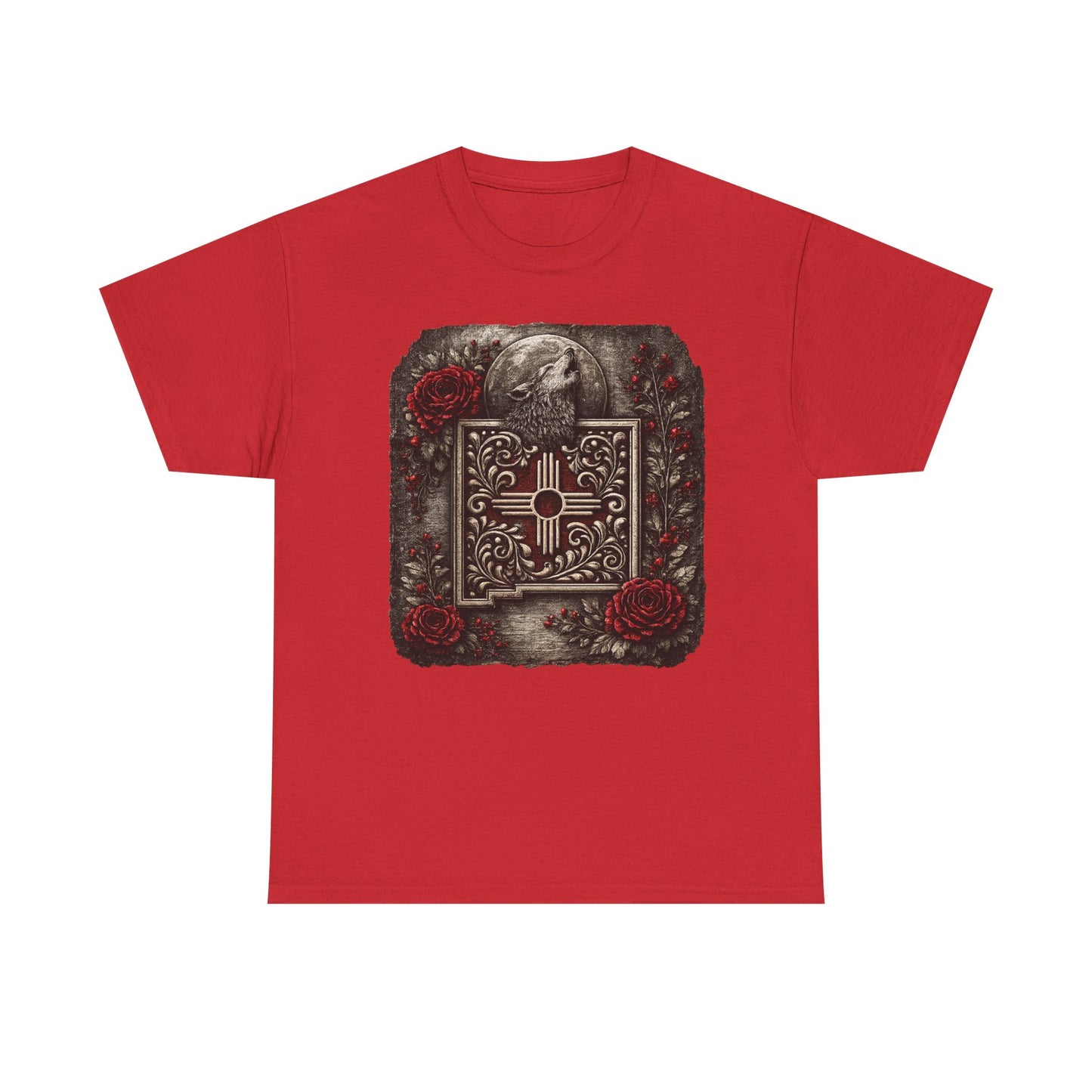New Mexico Zia Symbol Tee — Lobo Southwest Zia with Roses