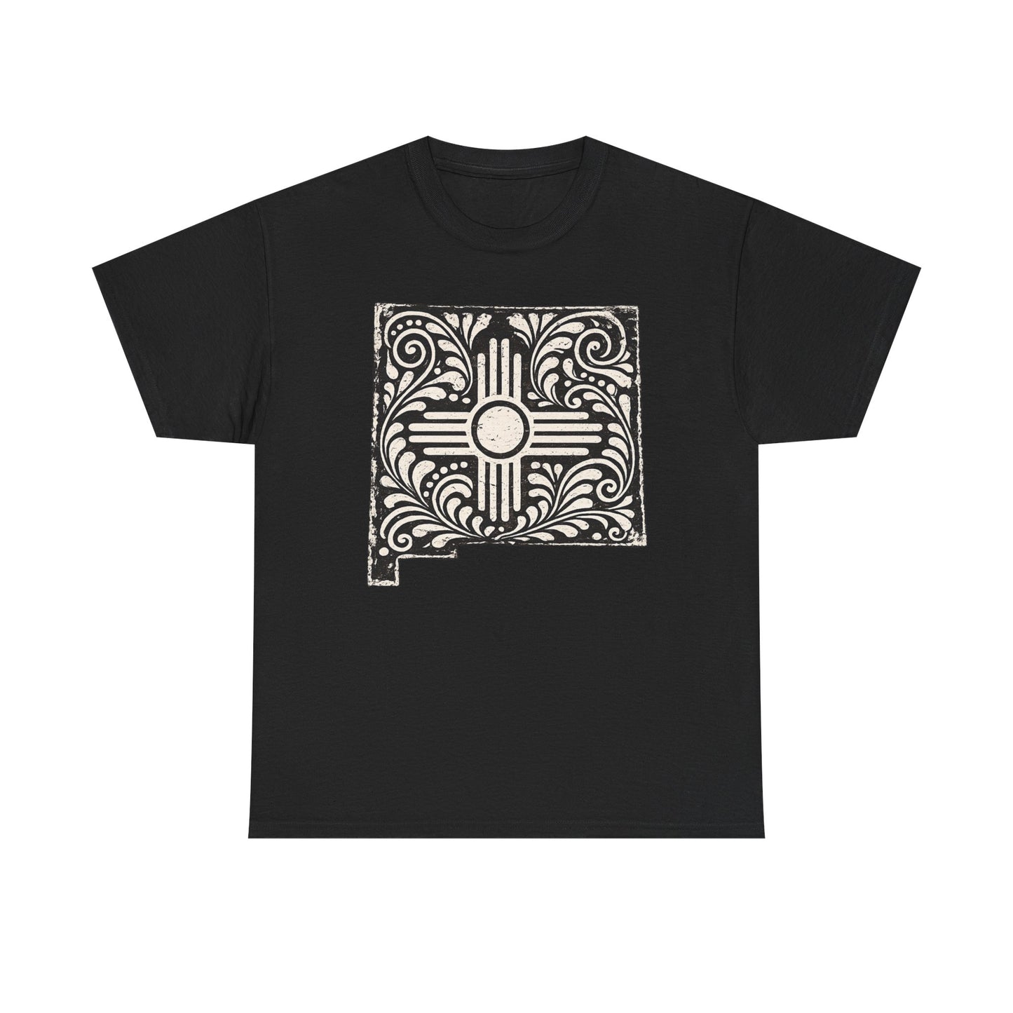 New Mexican Zia Tile Graphic Tee — Vintage Ornamental Southwest Motif - Black