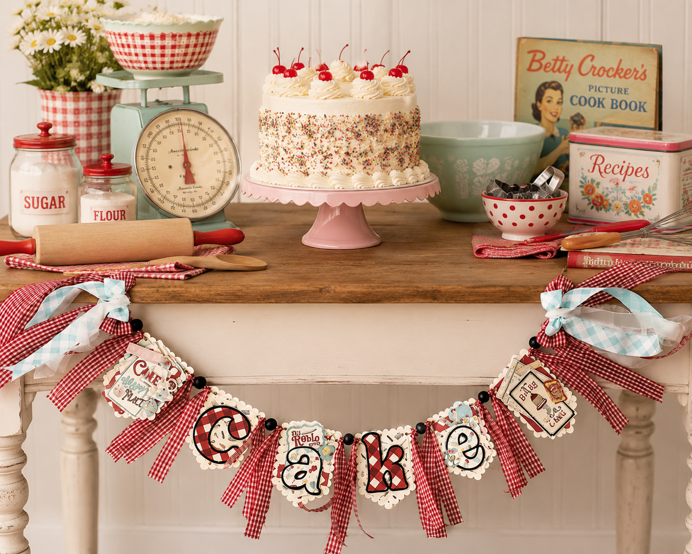 Retro Cake Handmade Ribbon Banner | Cake Table decor