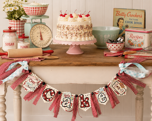 Retro Cake Handmade Ribbon Banner | Cake Table decor