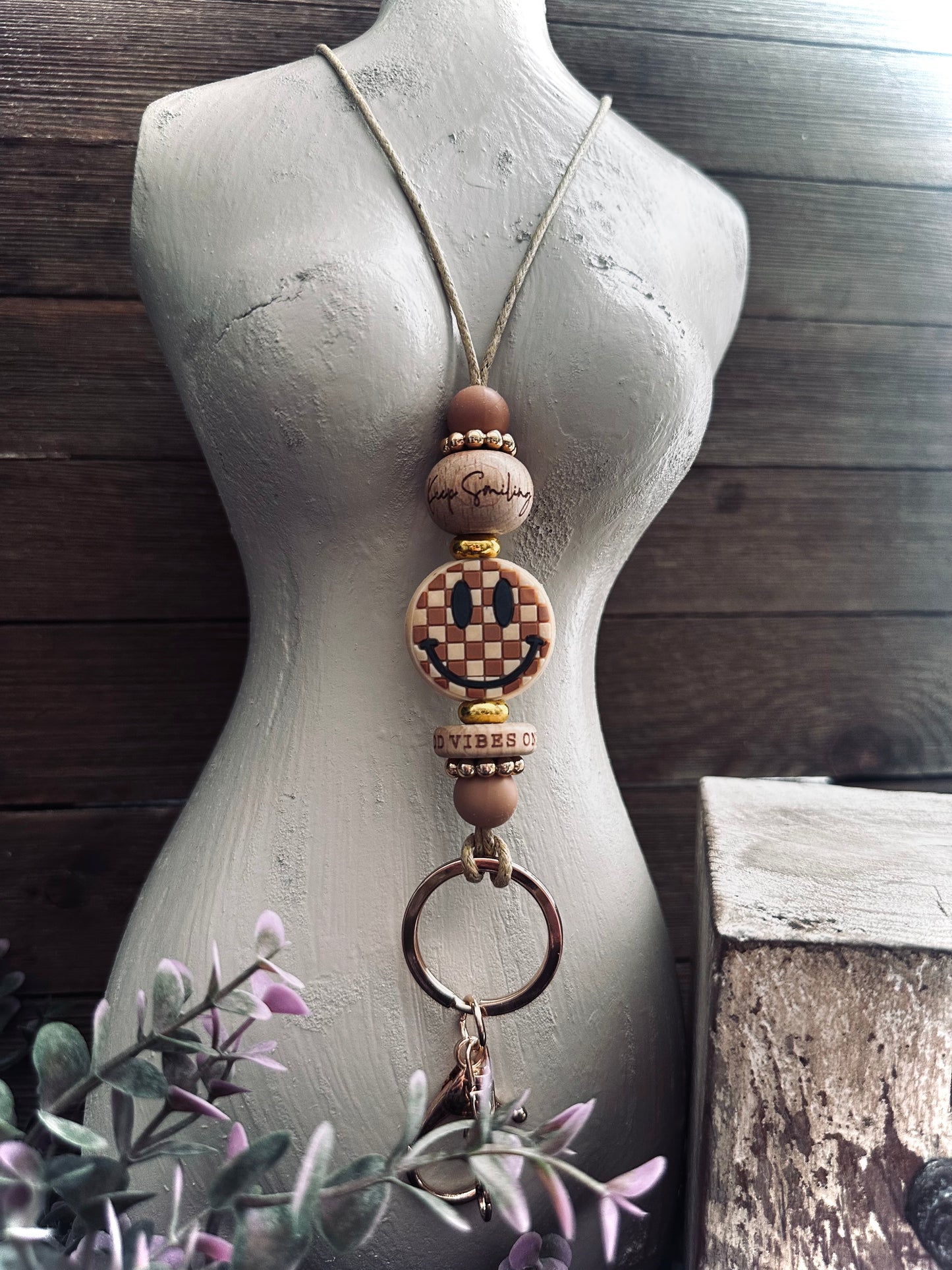 “Smiley Face” beaded lanyard