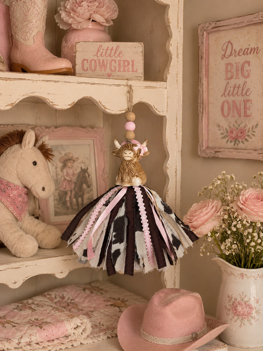 Shabby Chic Highland Cow Salt Shaker Tassel