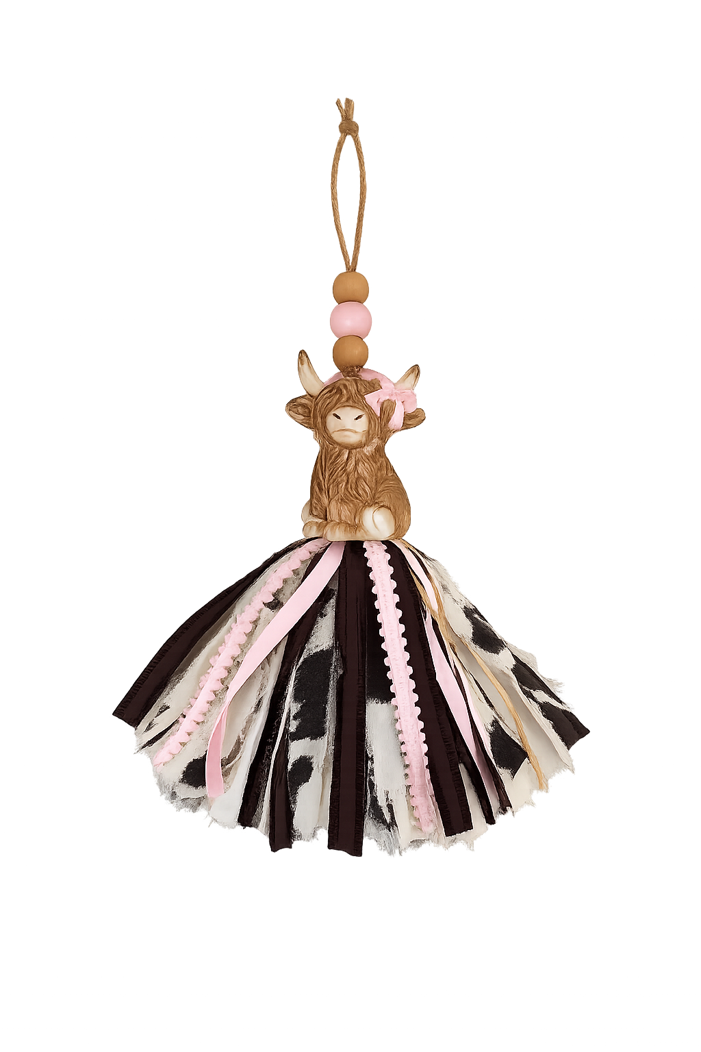 Shabby Chic Highland Cow Salt Shaker Tassel