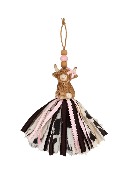 Shabby Chic Highland Cow Salt Shaker Tassel