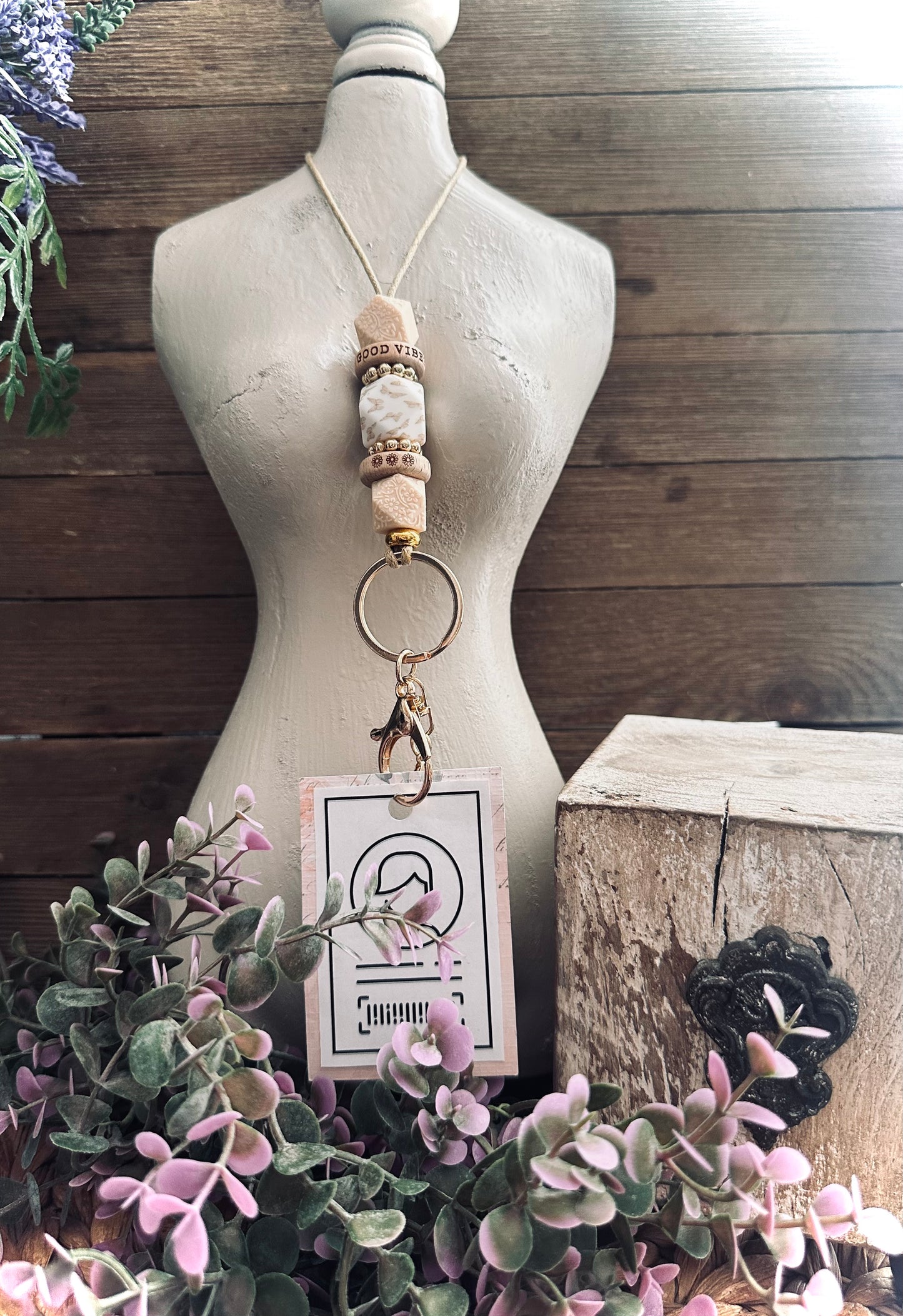 “Good Vibes Only” beaded lanyard