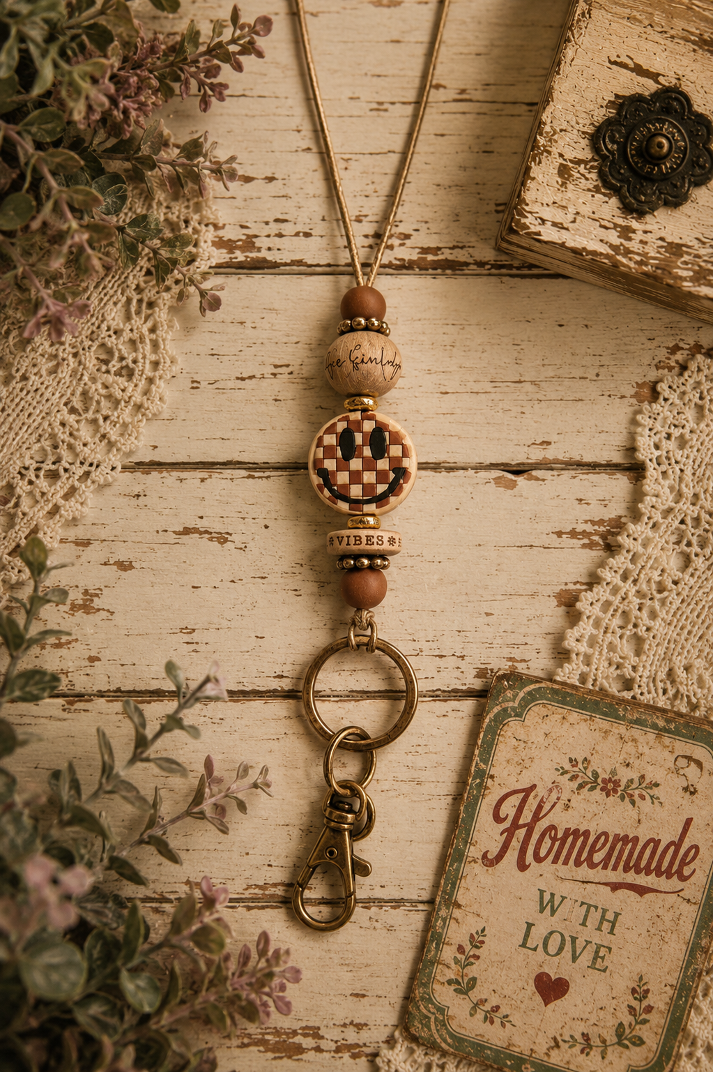 “Smiley Face” beaded lanyard
