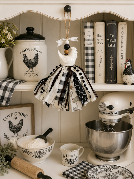 Shabby Chic Salt & Pepper Shaker Chicken Tassel