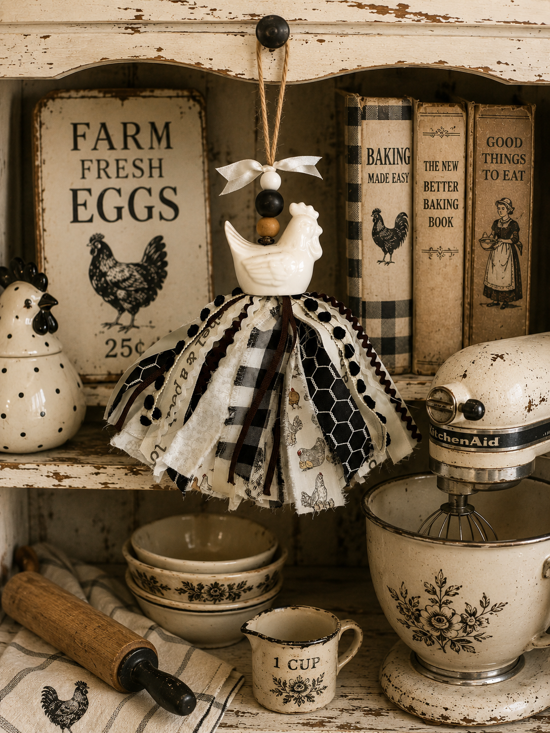 Shabby Chic Salt & Pepper Shaker Chicken Tassel