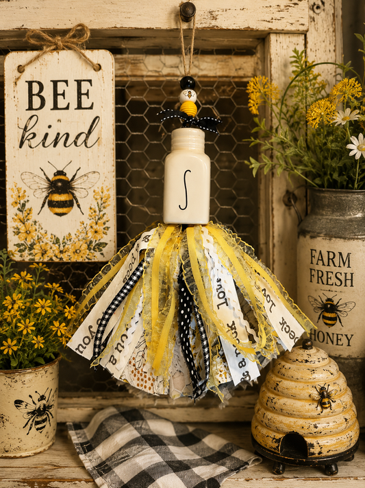 Shabby Chic Salt & Pepper Shaker Bumble Bee Tassel