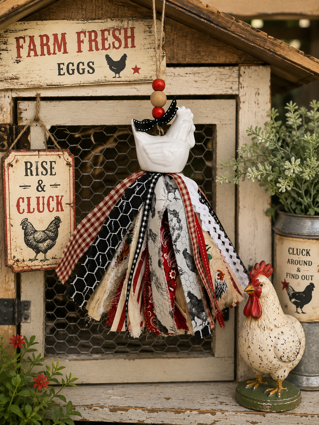 Shabby Chic Salt & Pepper Shaker Chicken Tassel