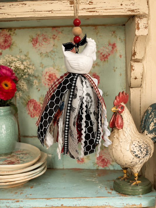 Shabby Chic Salt & Pepper Shaker Chicken Tassel